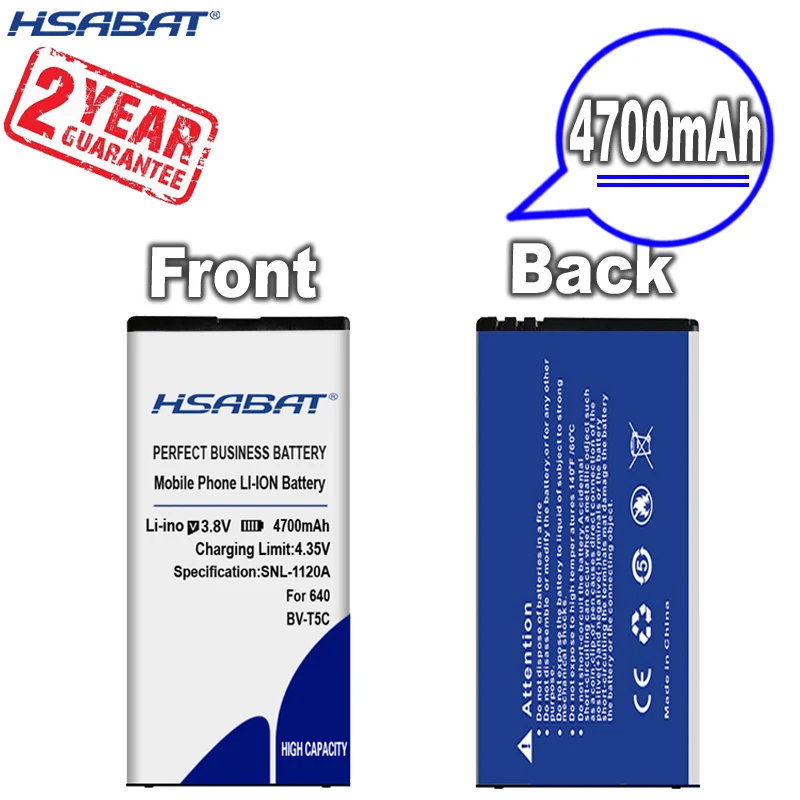 Аккумулятор [HSABAT] 4700 мА · ч BV-T5C для Microsoft Nokia Lumia 640 RM-1109 RM-1113 RM-1072 RM-1073 RM-1077 RM Lumia640 |
