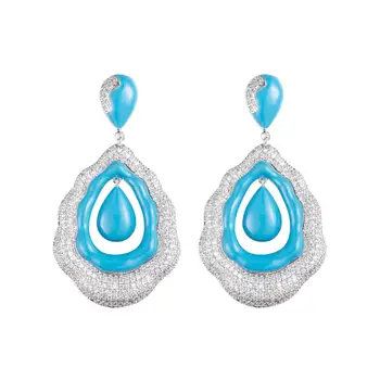 

Designer luxury design blue crystal dangle earrings pendant setting high quality cubic zirconia fashion earrings necklace ladies