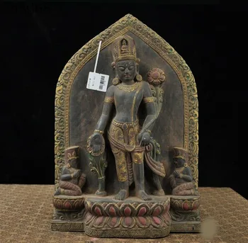 

wedding decoration Tibet Buddhism Black Jade stone Painted Sakyamuni Tara Kwan-Yin Buddha statue
