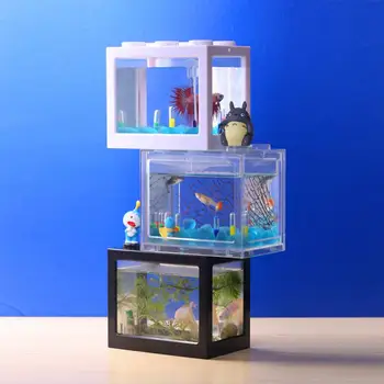 

Creative Stackable Building Blocks Ecological Mini Aquarium Fish Tank Small Reptile Pet Box Home Decoration Aquarium Accessories