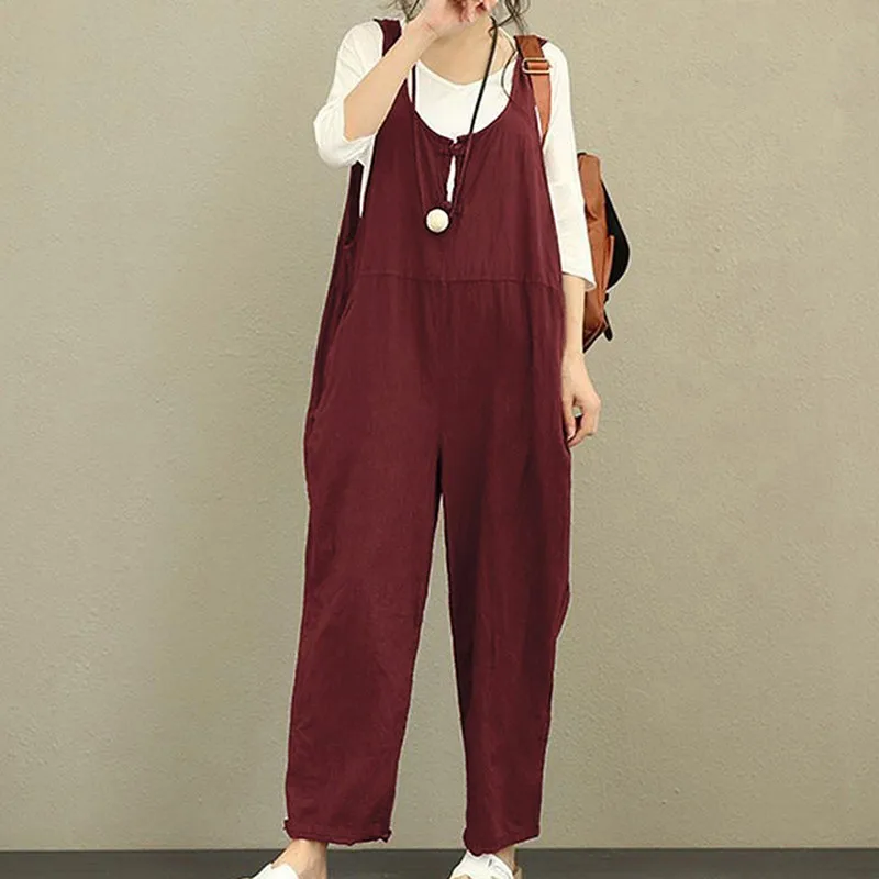 Spring Autumn Women Cotton Casual Loose Pockets Jumpsuits FPlus Size Loose Solid Sleeveless Bib Overalls Rompers jumpsuit Spring Autumn Women Cotton Casual Loose Pockets Jumpsuits FPlus Size Loose Solid Sleeveless Bib Overalls Rompers jumpsuit