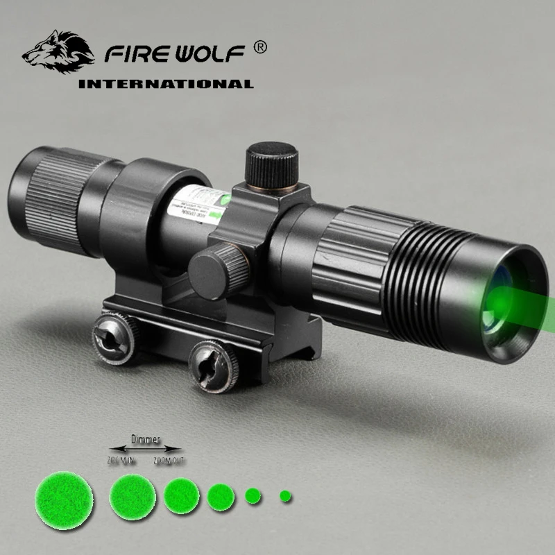 

Tactical 5mw Green Laser Sight Adjustable Optics Hunting Laser Flashlight Designator Night Vision with Remote RifleScope Ring