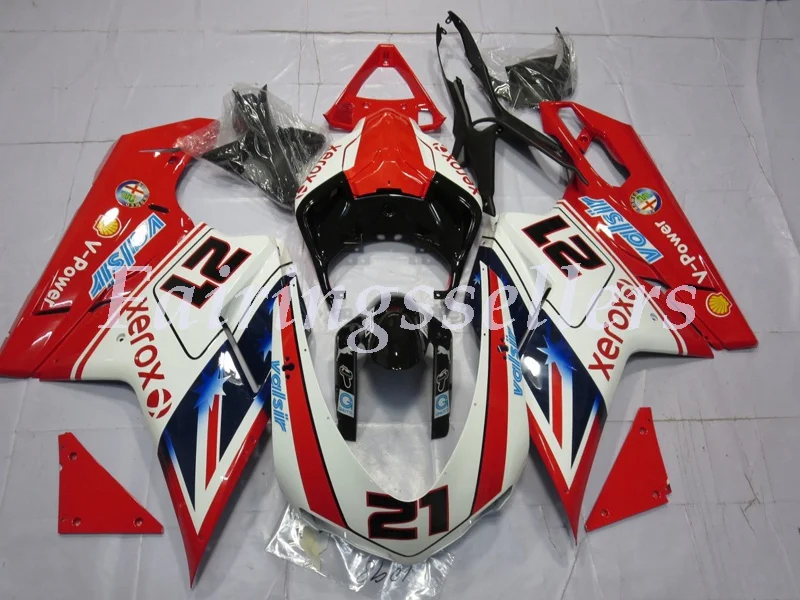 Новая система впрыска Кузов ABS Полный обтекатели наборы подходят для Ducati 1098 848 1198 2007 08 09 10 2011 2012 Обтекатели белый Xerox