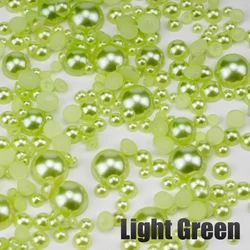 Multicolor Half Round Flatback Imitation Pearls for DIY Crafts and Nail Art (16 Light Green)