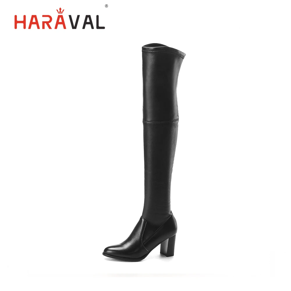 

HARAVAL Basic Winter Over-the-knee Boots High Quality Round Toe High Heel Women Shoes Classic Black Zipper Elegant Boots B244