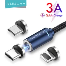 KUULAA kabel magnetyczny USB typ C Micro dla iPhone 3A szybki przewód ładujący przewód ładowania danych USB oświetlenie LED magnes typu C ładowanie