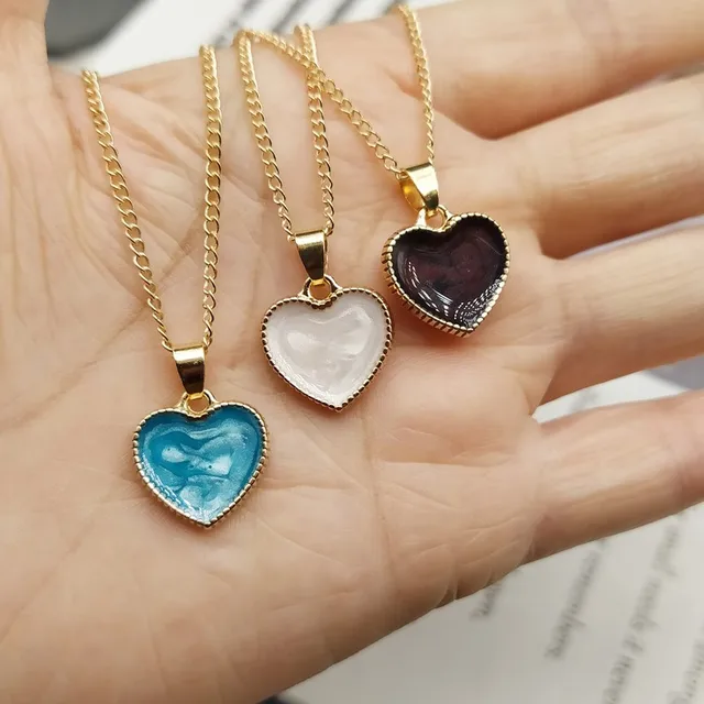 Romantic Sweet Cute Colorful Heart Shape Pendant Link Chain Necklaces for  Women Girls Wedding Engagement Accessories Jewelry