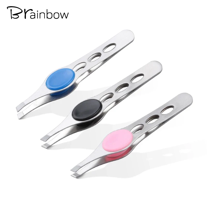 Brainbow 1pc Eyebrow Tweezer Stainless Steel Eyelash Extension Tweezers Eye Hair Removal Lady Face Makeup Tools Beauty Essential