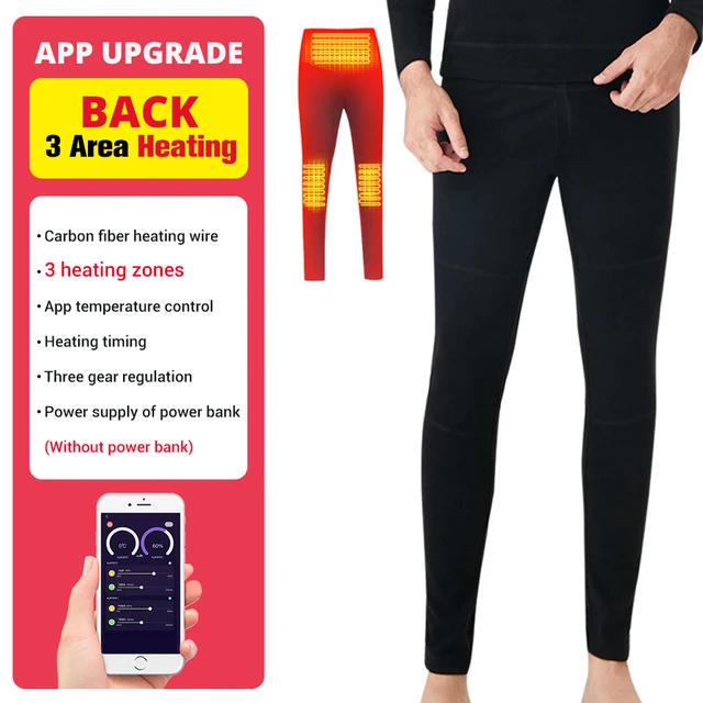 Winter Heated Underwear Suit Smart Phone APP Control Temperature USB Battery Powered  Fleece Thermal Motorcycle Jacket NEW Only Pants BK Men