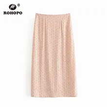 ROHOPO двойной Слои Для женщин печатных прямая юбка-миди с высокой талией с принтом в виде ромашек Розовый французский шик девушки дна Falda#9102