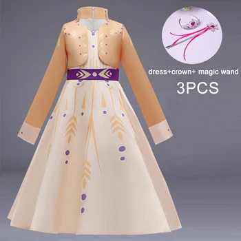 

2020 Christmas Cosplay Anna 2 Dress Kids Dresses For Girls Costume Children Clothes Party Dress Long Sleeve Fake Two Pieces Gown
