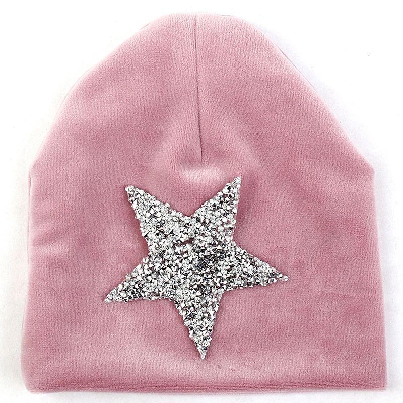 white pink Бархатные детские шапки с черепом и пентаграммой для новорожденных девочек и мальчиков; теплые зимние шапки-бини; шапки-унисекс для детей от 0 до 3 месяцев - Цвет: white pink