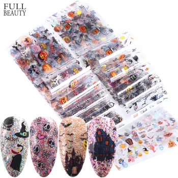 

10pcs/Set Halloween Nail Art Sticker Skull Bone Pumpkin Cat Witch Water Transfer Decals Nails Foil Manicure Decoration CHXK9125