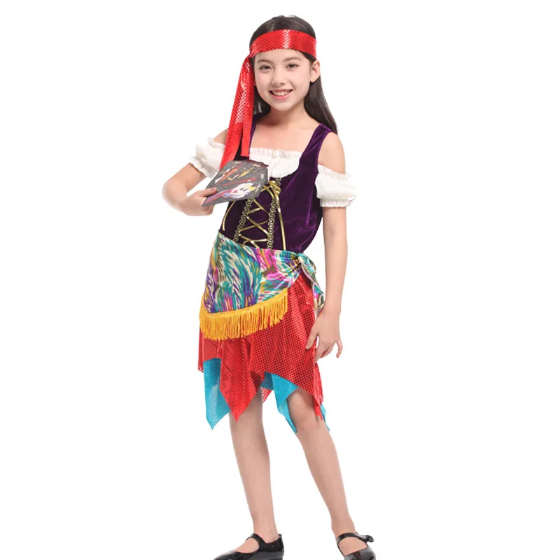 Tarдевочки Таро Diviner augur Cosplays Дети Хэллоуин цыганские костюмы Карнавал Пурим парад сценическое шоу рейв вечернее платье
