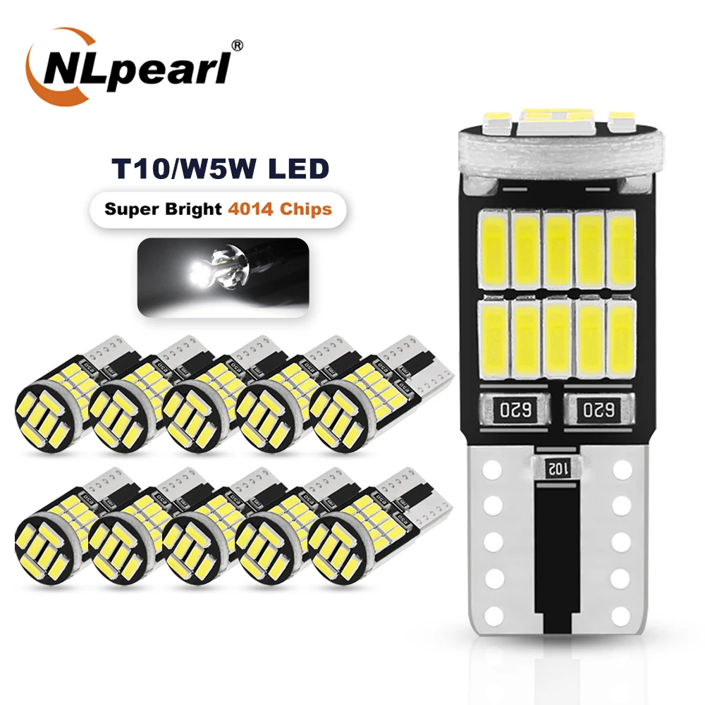 NLpearl 2/10x W5W T10 Led Bulbs Canbus 4014 SMD 6000K 168 194 Led 5w5 Car  Interior Dome Reading License Plate Light Signal Lamp