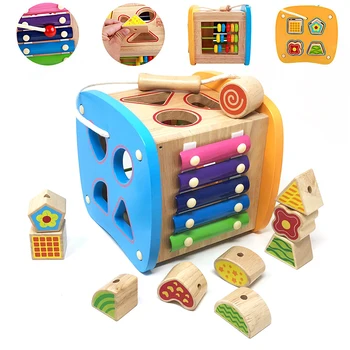 

2020 Baby Toys For Kids Children Wooden Early Education Multi-Function Shape Matching Box Block For Kid Beaded Digital Cognition