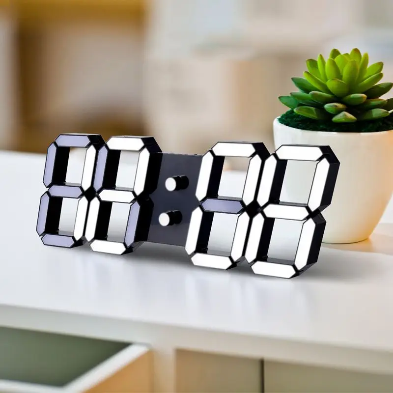 

3D LED Wall Clock Modern Design Digital Table Clock Alarm Nightlight For Home Living Room Decoration