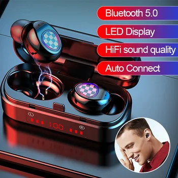 

Wireless Bluetooth 5.0 Earphones With Microphone LED-Display in ear Earbuds Waterproof Bluetooth Earphone Sport Gaming Headset