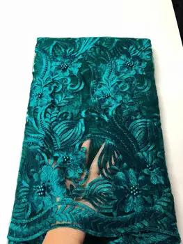 

Newest fashions 5yards French net lace fabric high quality beaded embroidered lace fabric for party dress FJU213