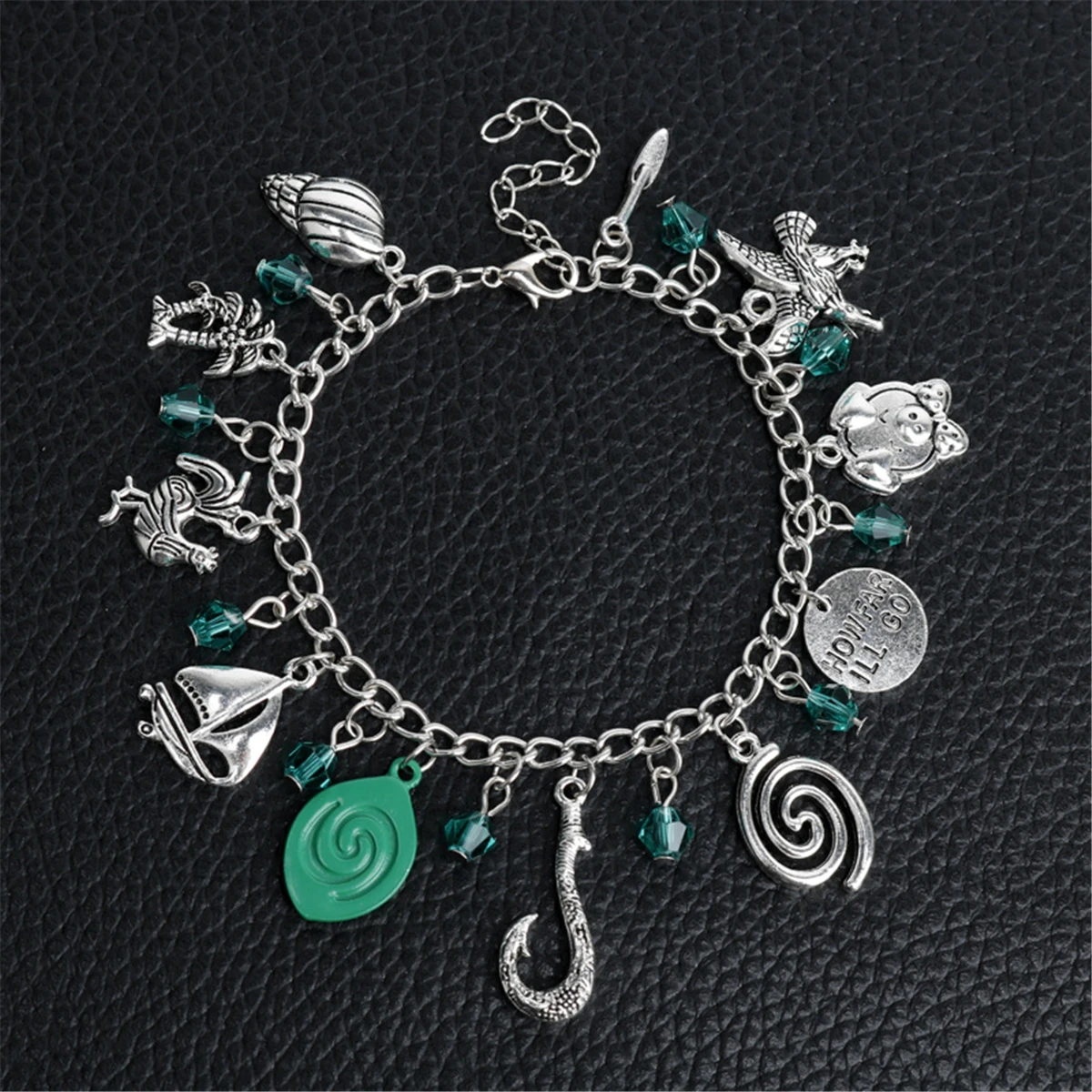 

Movie Moana Charm Bracelet Pig Chicken Eagle Hooks "How Far I'll Go" Crystal Beads Pendant Bracelet Halloween Cosplay Prop
