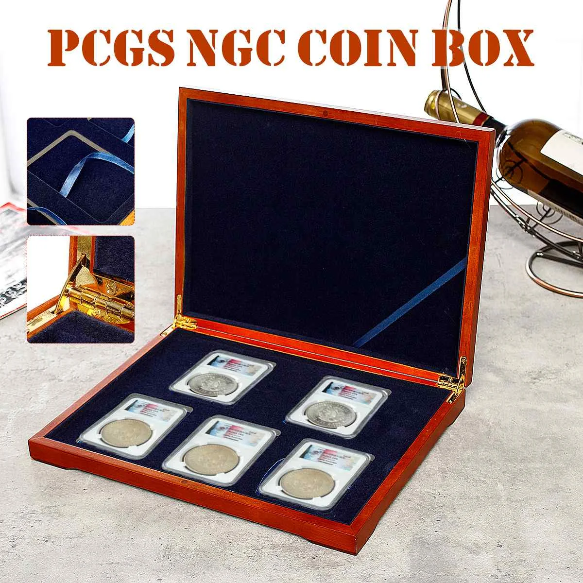 5 монет PCGS NGC твердая деревянная коробка для коллекционирования монет памятный контейнер для хранения монет Чехол для коллекции коробка для монет