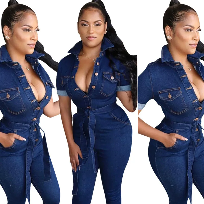 

Brand fashion denim overalls for women short sleeve skinny sexy romper women jumpsuit jeans pants DW8219