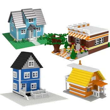 

City Architecture France Villa Cottage Building Blocks set Friends Beach Hut Modular Home House Village Model Toys for children