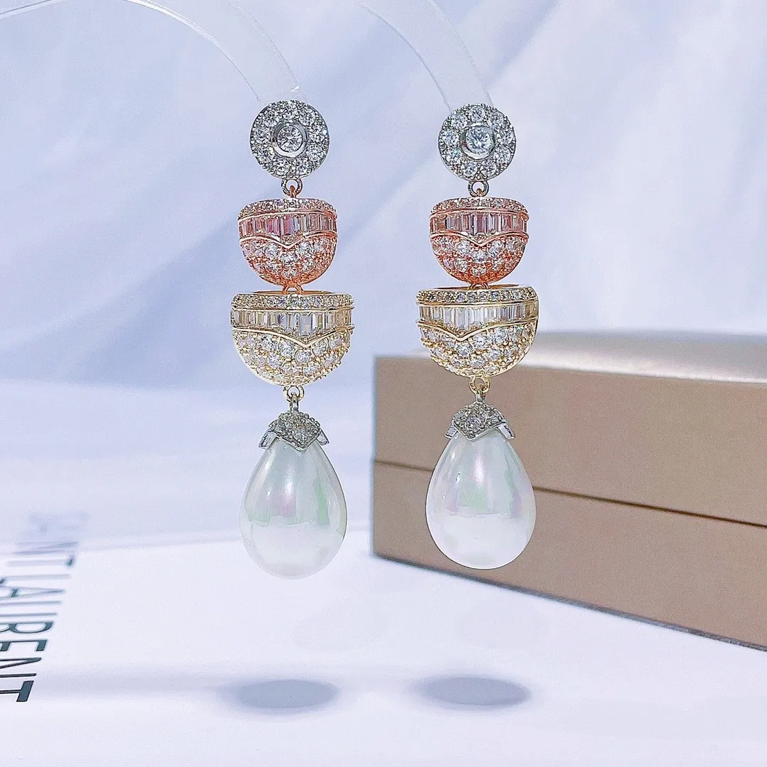 

EYER New Arrivals Luxury three color water drop pearl tassel fashion dangle earrings for women wedding party dating jewelry
