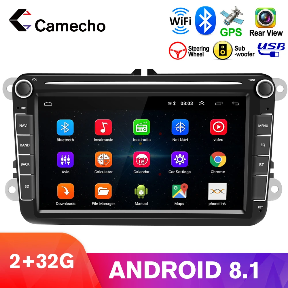 Camecho Android 8 1 2Din радио Автомобильный мультимедийный плеер GPS для