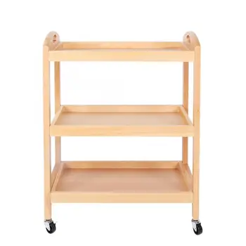 Household Kitchen 3-Tier Beech Cart Rolling Gadget Trolley Movable Storage Serving Trolley