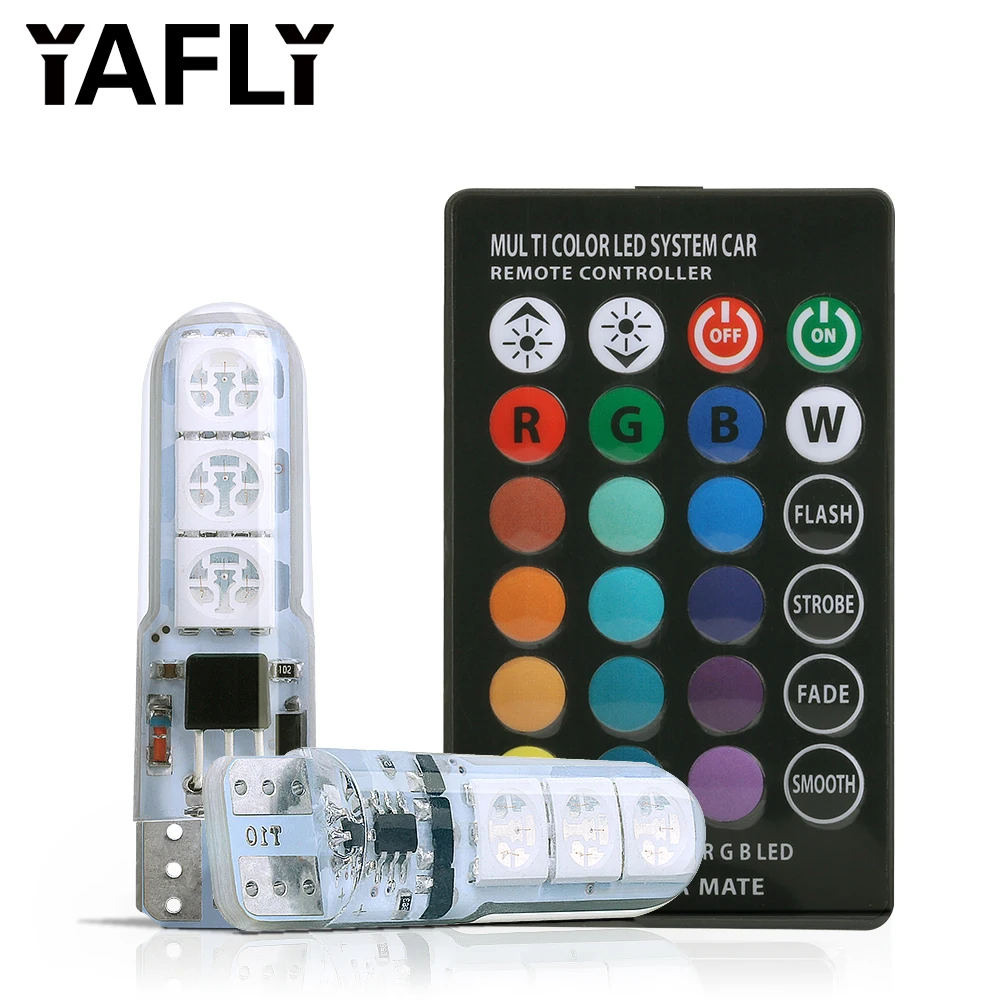 YAFLY 2x T10 194 168 W5W RGB светодиодный ные лампы с дистанционным управлением 5050-6