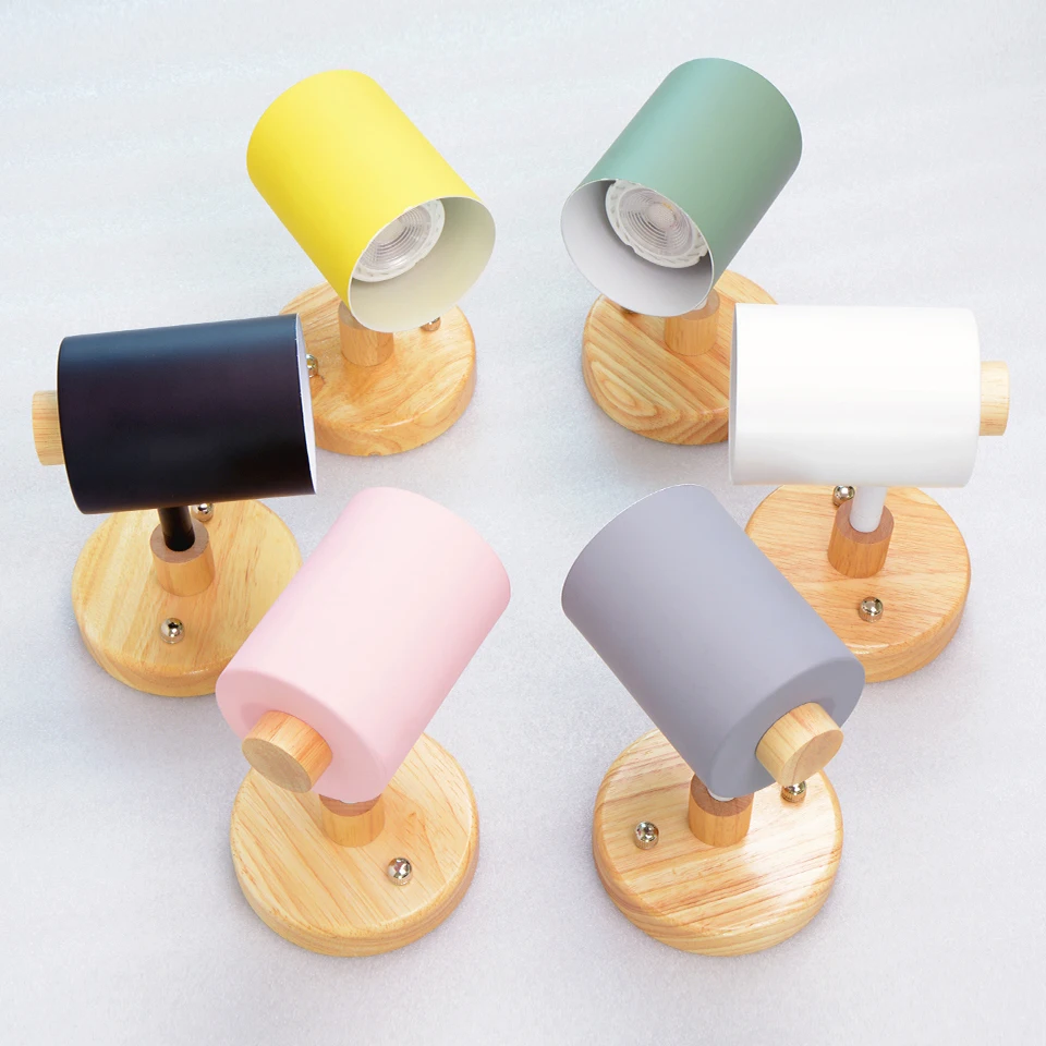 Nordic Indoor GU10 Wall lamp Wooden 6 Color With Zip switch EU/UL Plug Wall lights For home bedroom Living room Aisle Decorate