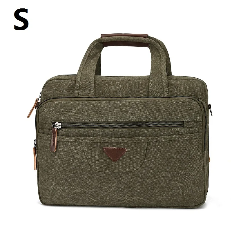 Ретро мужской брезентовый портфель, многофункциональные деловые сумки, большая качественная винтажная сумка на плечо, брендовая деловая мужская сумка - Цвет: Army green S