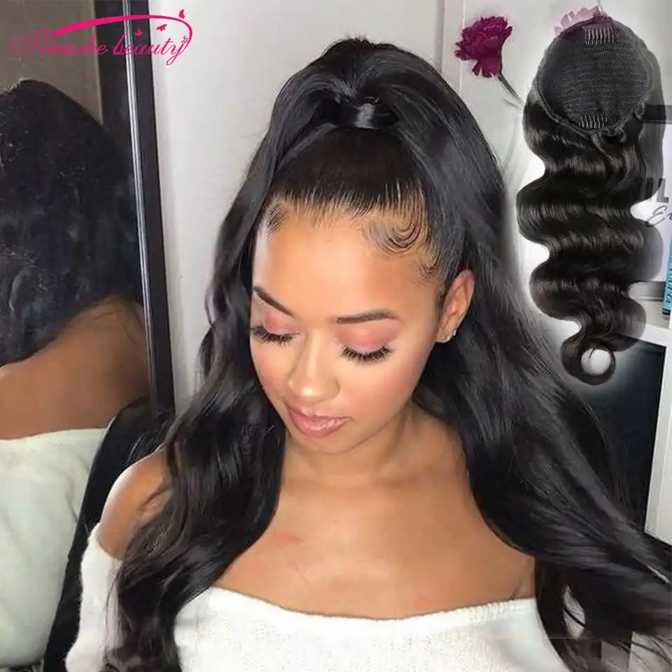 Tinashe Beauty Body Wave Ponytail Human Hair Extension Drawstring Clip In For Black Women Brazilian Remy Pony Tail Natural Black Aliexpress