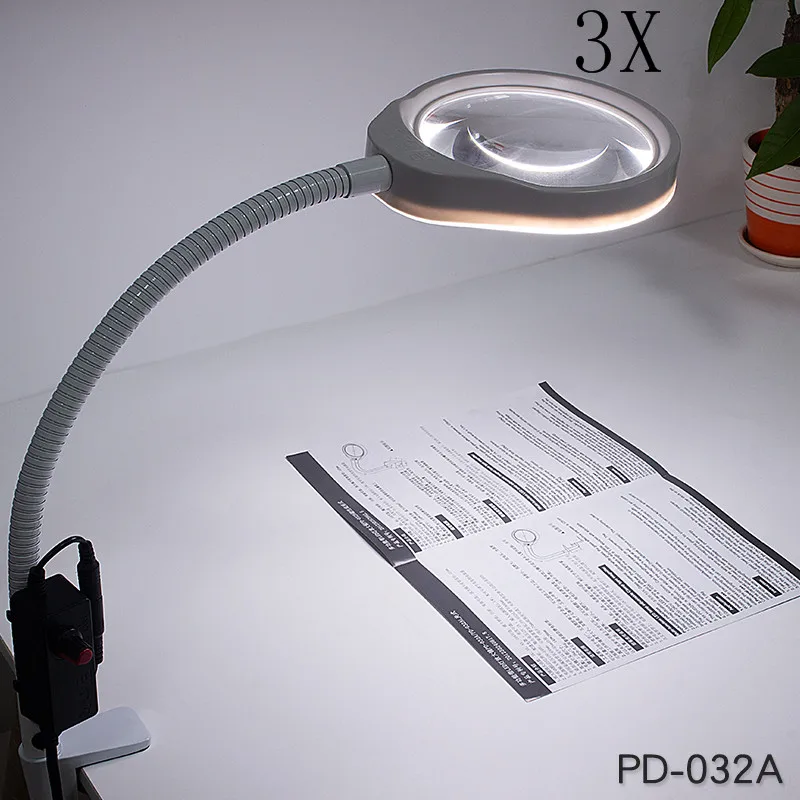  Flexible 3X Lamp Magnifier Clip-on Table Top Desk LED Reading Large Lens Illuminated Magnifying Gla - 4000151289810