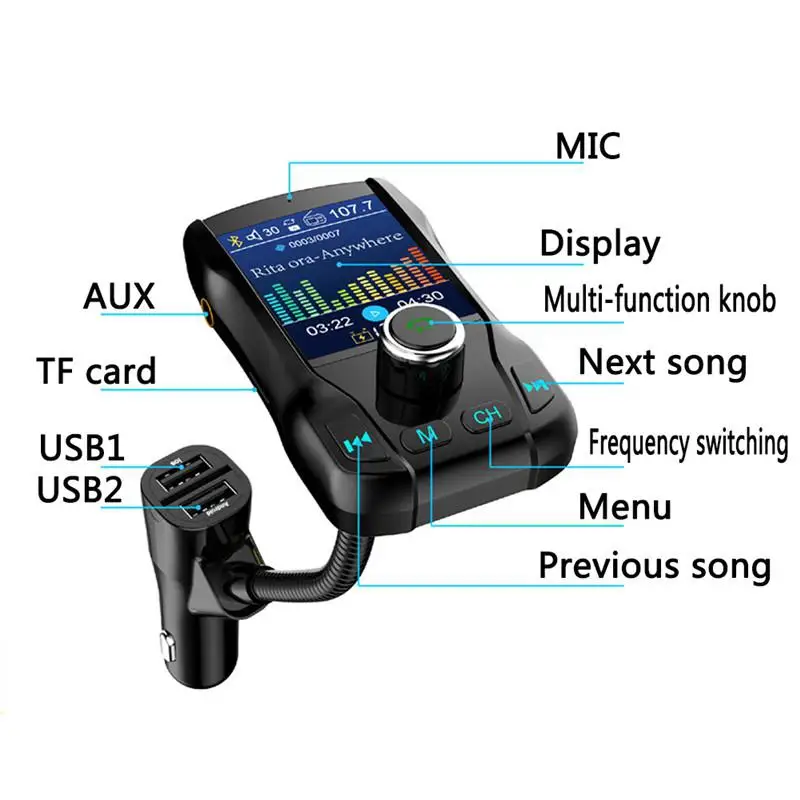 1,77 дюймов Автомобильный mp3-плеер авто двойной USB зарядное устройство разъем fm-передатчик беспроводной Bluetooth громкой связи автомобильный комплект