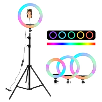 

10inch 33cm 20cm RGB02 Ring Light With Tripods 15Light Colors Rainbow Ring Light Colorful Lighting for Vlogging Videos Mobile PC