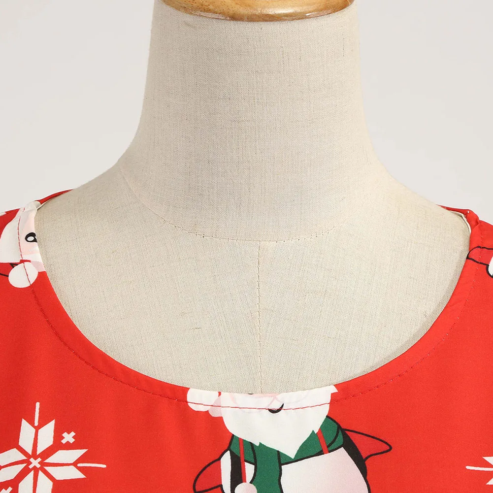 Kureas, рождественские платья для женщин, без рукавов, с круглым вырезом, с принтом, бальное платье, Тканое, на молнии сзади, плиссированное платье, с оленем, снежным хлопком, Санта Клаусом
