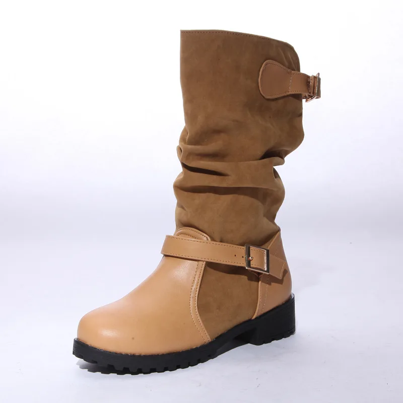 Botas mujer/женские сапоги до колена; винтажные сапоги для верховой езды из искусственной кожи на низком каблуке; женская обувь без застежки на платформе; большие размеры; chaussures