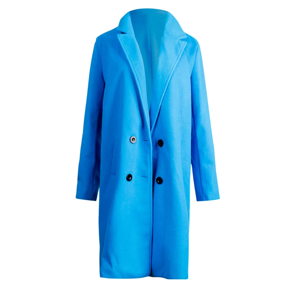 KANCOOLD, женское осенне-зимнее шерстяное пальто, длинный рукав, отложной воротник, оверсайз-блейзер, верхняя одежда, куртка, элегантное Свободное пальто - Цвет: Синий