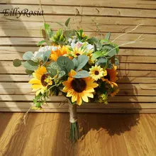 Имитация цветов, букет невесты, букет для свадьбы, европейский стиль, Шелковый Подсолнух, романтичный букет невесты, желтый, зеленый