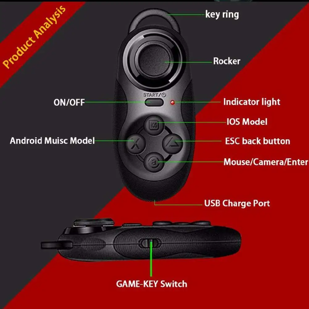 Wireless Bluetooth V4.0 Game Handle Mini VR Controller Remote Pad Gamepad for IOS/Android Smartphone Joystick Boy Children Gift
