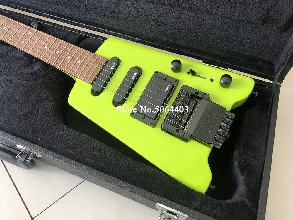 Портативная электрогитара без головы, гриф из розового дерева, apple green, черные аксессуары