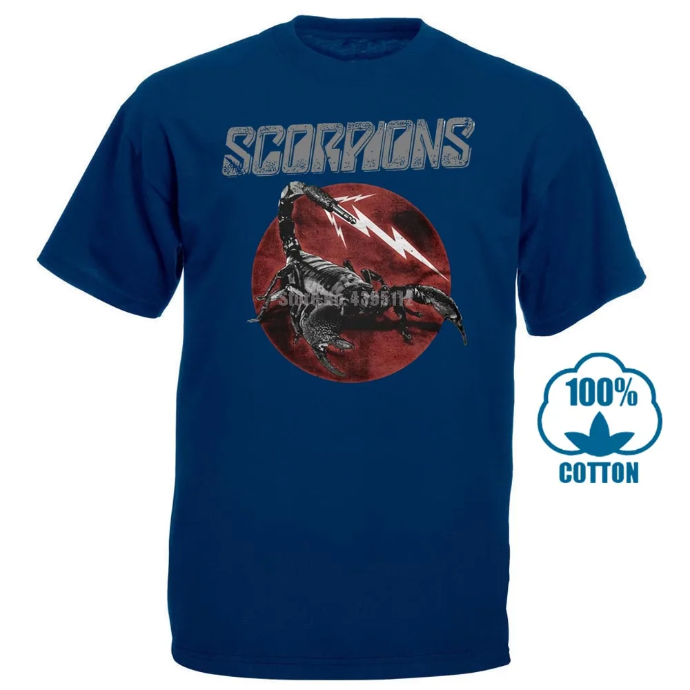 Тёмно-синий Скорпионов логотип рубашка Размеры S, M, l Xl XXL футболки официальный Rock Band футболка - Цвет: Тёмно-синий