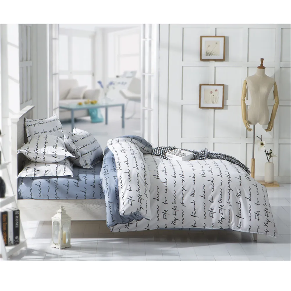 

letter Printing Duvet Cover Sets King Activity Bedding sets RU USA Size,Quilt cover Set Bedroom Bedding Bed Linen Grey