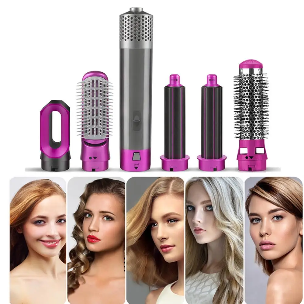 

Hair Curler 5 In 1 Straightener Rotating Brush Hot Air Styler Comb Curling Iron Roll Styling Brush Hair Dryer Blow With Nozzles