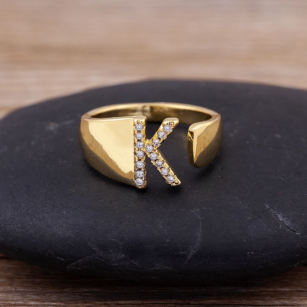 Crystal Rings Fashion Rings Gold Rings Finger Rings Metal Rings A-Z Letter Metal Adjustable Opening Ring Women