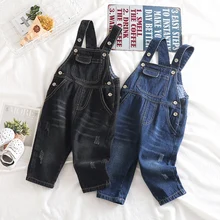 Children's Denim Overalls Autumn New Toddler Sspender Trousers Kids Boys Casual Jeans Strap Jeans for Baby Girls Pants 1-4Y