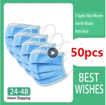 

50PC Disposable Face Mask Denta 3Ply Ear Loop In Stock Solid Covers Mouths Disposable Mascarillas Desechables Fast Shipping
