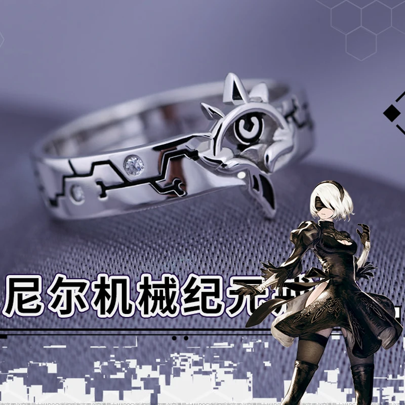 

Anime NieR:Automata YoRHa No.2 Type B 2B Ring 925 Sterling Silver Finger Ring Adjustable Jewelry Unisex Cosplay Props Gifts